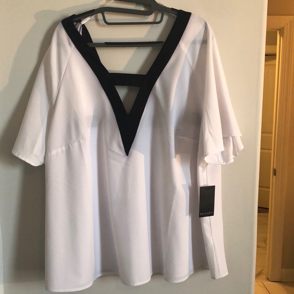 Eloqui white blouse with black trim. Size 18